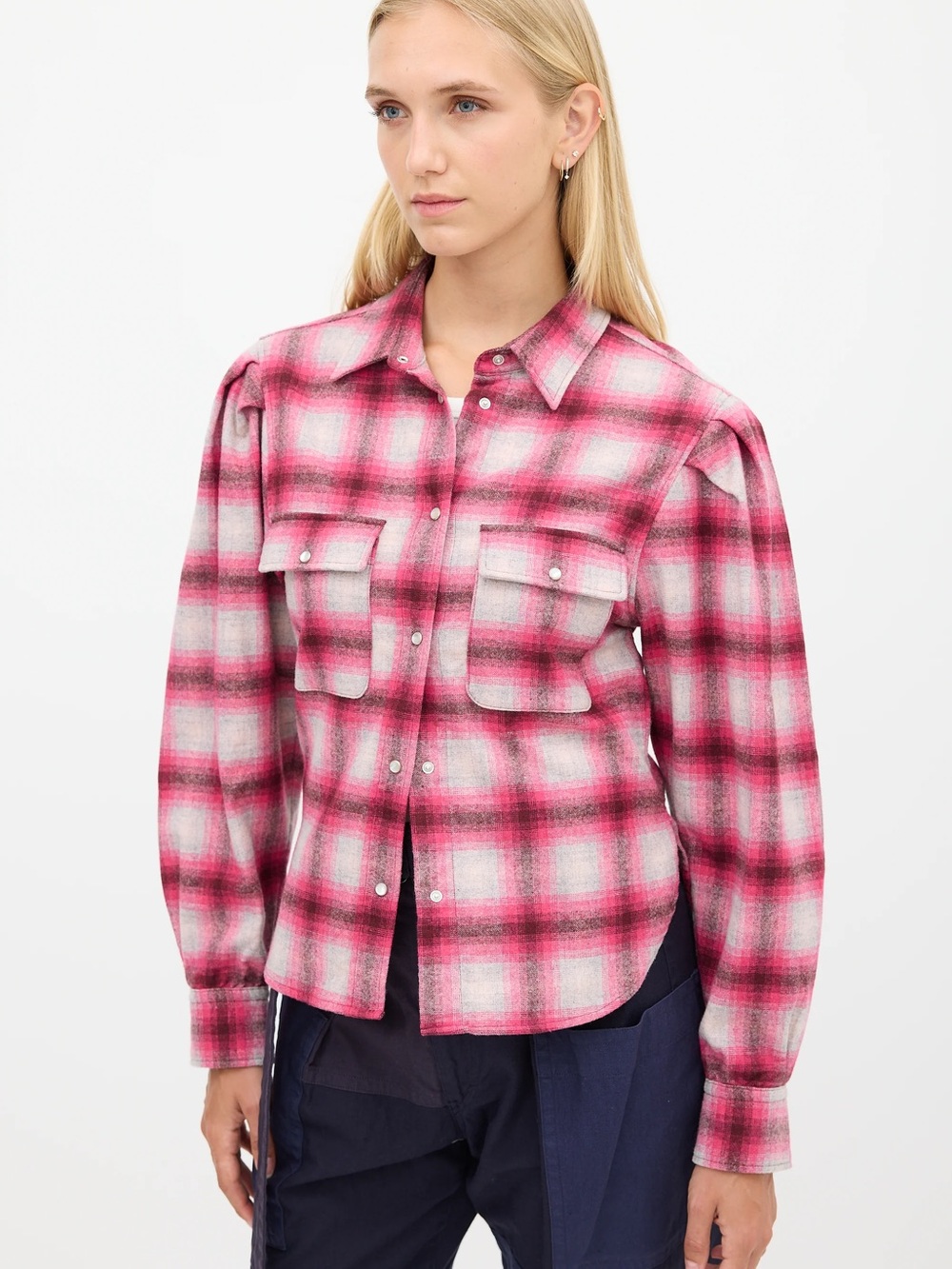 ISABEL MARANT ETOILE | Reosi Puff-Sleeve Shirt Plaid Print Size FR38/US6